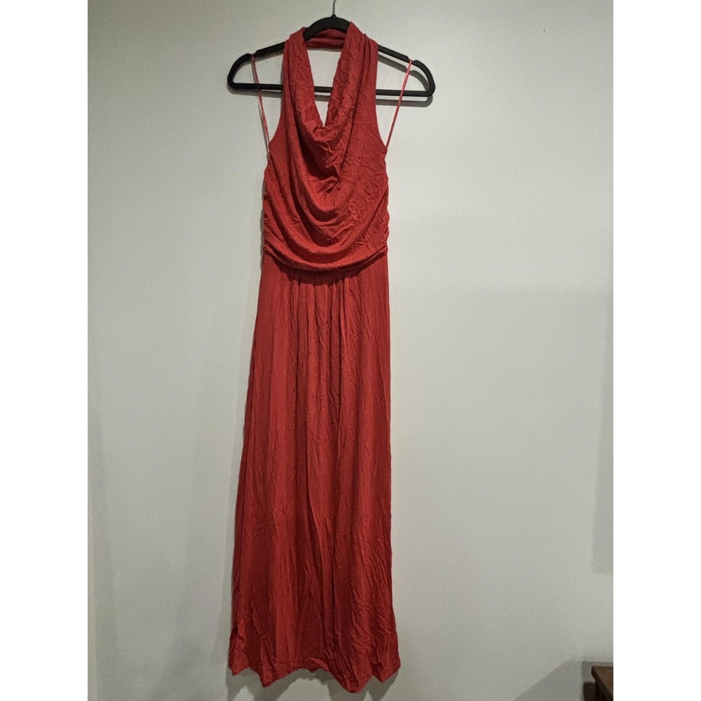 Limited‎ Dress Womens Small Red Halter Cowl Neck Ruched Pleated Maxi Gown Formal